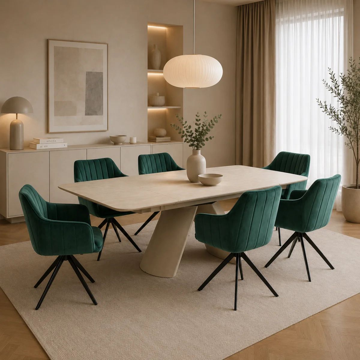 DL CHARLOTTE / DL Zalia 6db Green elegant Indoor dining set