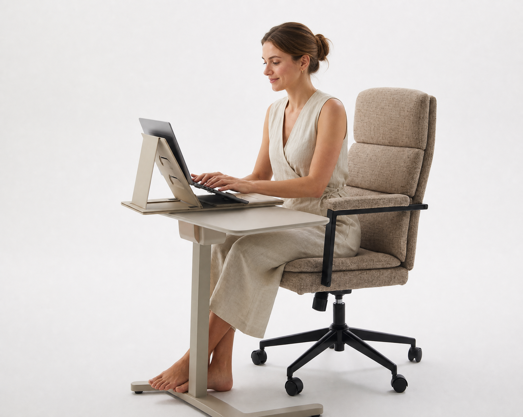 Generated with Kive.ai - Replace the current woman with a natural-looking European woman. Preserve the same seated pose_ hands typing_ clothing style and color_ hair tied back_ chair_ desk_ laptop_ framing_ li.png
