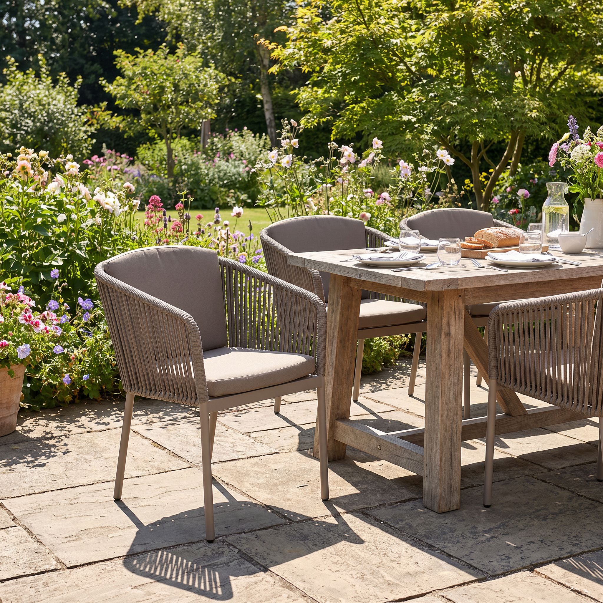 Generated with Kive.ai - Wicker patio armchair make a sunny garden dining set with this chair. dont change the chair keep every details..png
