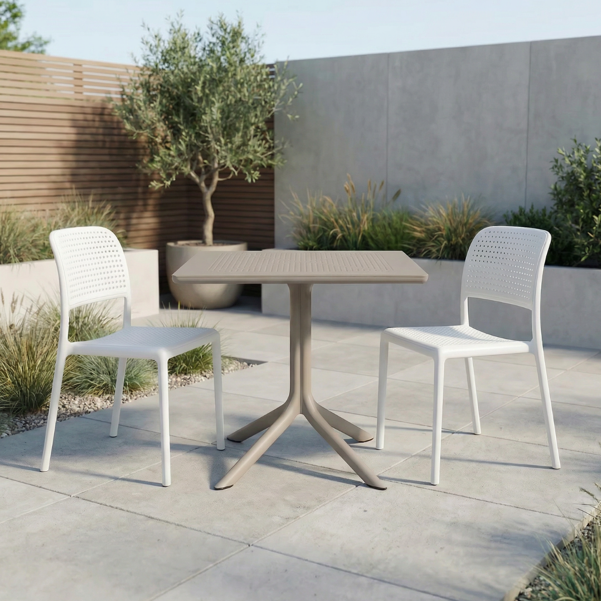 NARDI CLIP 80 / BORA BISTROT White, Taupe modern Outdoor set