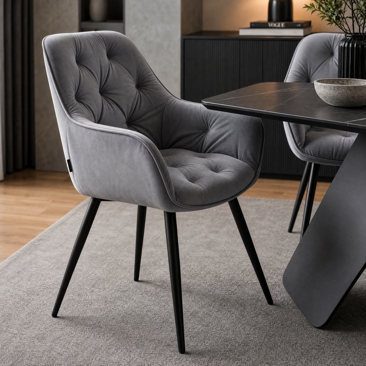 DL CHARLOTTE Black / DL CHERRY Grey 6pcs elegant Indoor dining set